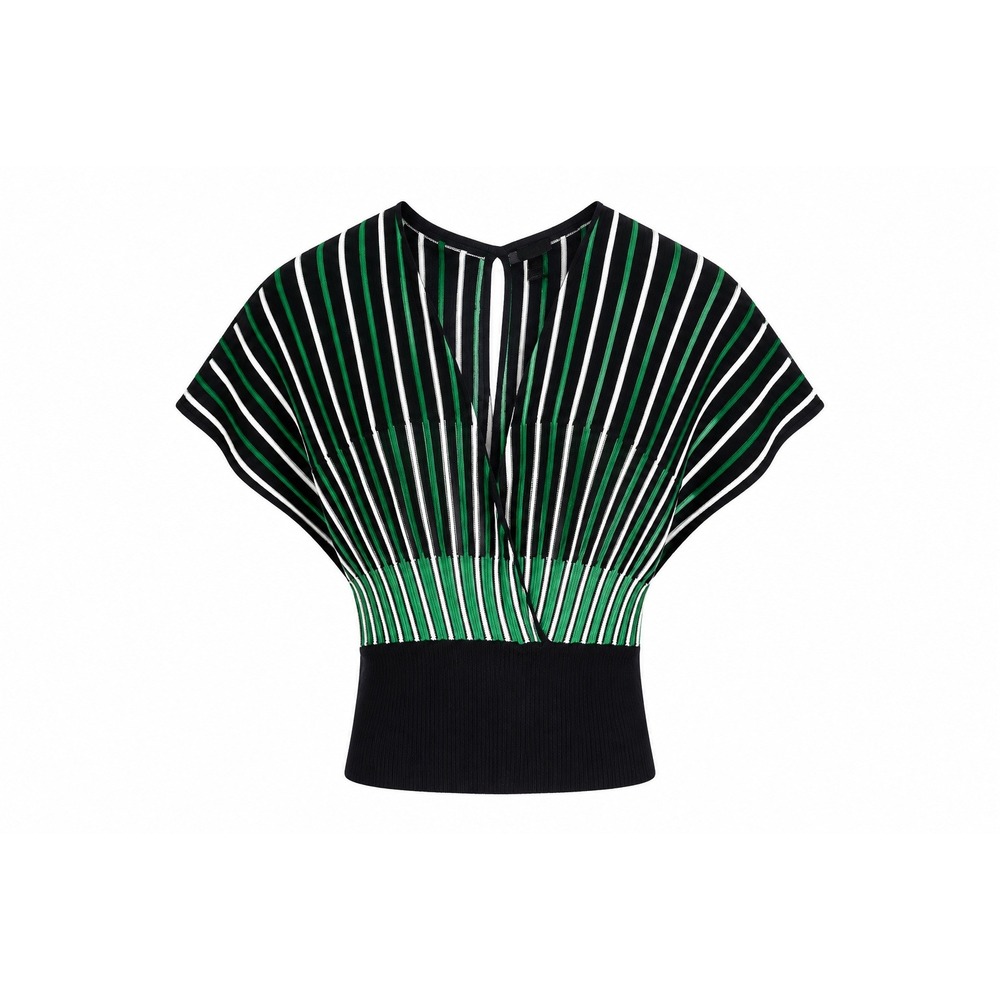 Arden B Knit Top Womens Medium Black Green Striped Good Vintage Open Shoulder